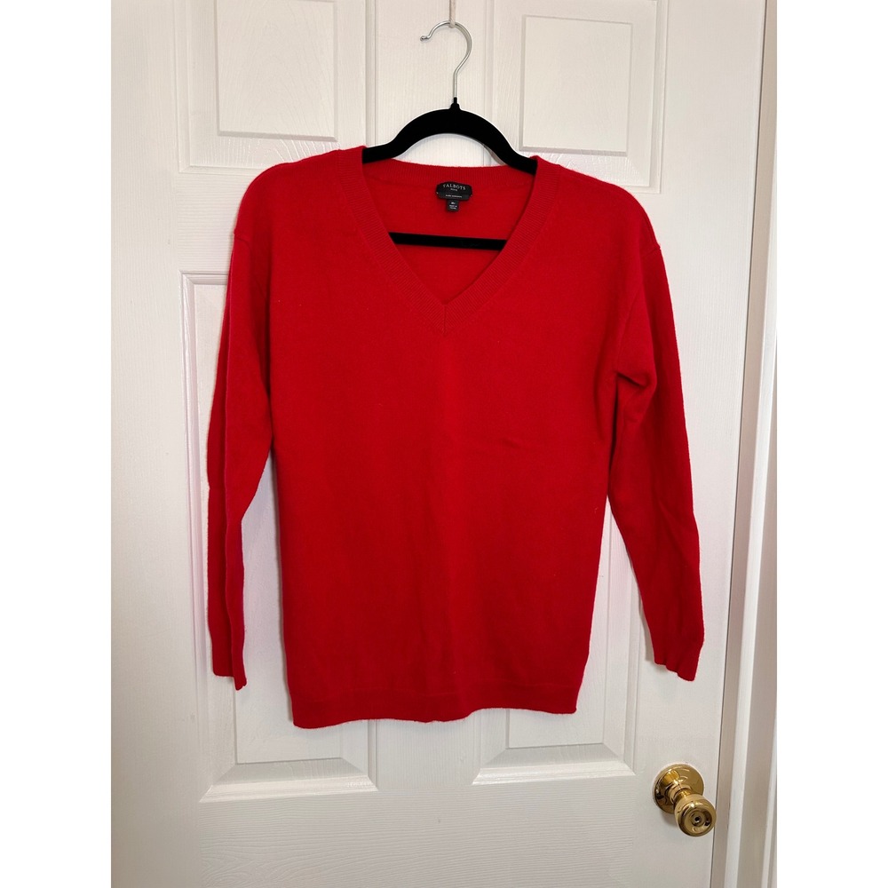 Talbots‎ Petite Red Pure Cashmere V-Neck Long Sleeve Sweater MP Medium Petite
